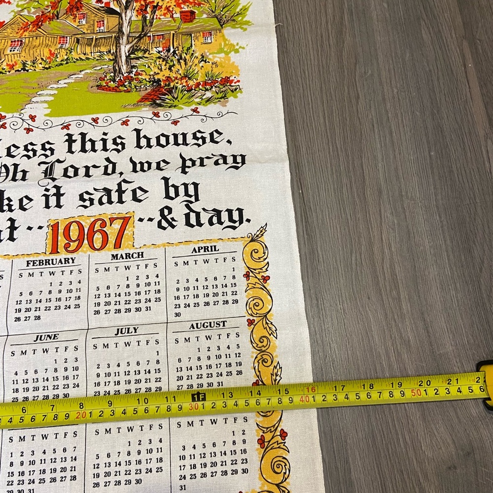 Vintage 1967 Linen Calendar Tea Towel - Picture 4 of 6
